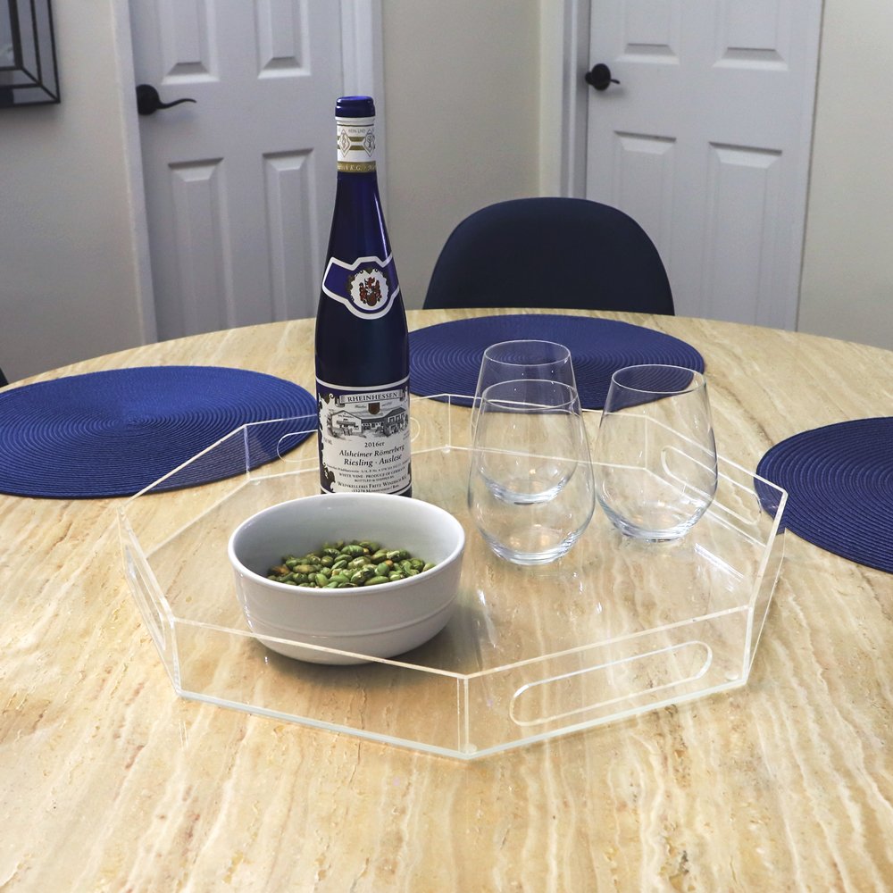 Isaac Jacobs Clear Acrylic Serving Tray with Cutout Handles, Spill-Proof, Stackable Organizer, Space-Saver, Food &amp; Drinks Server, Indoors/Outdoors, Lucite Storage Décor &amp; More