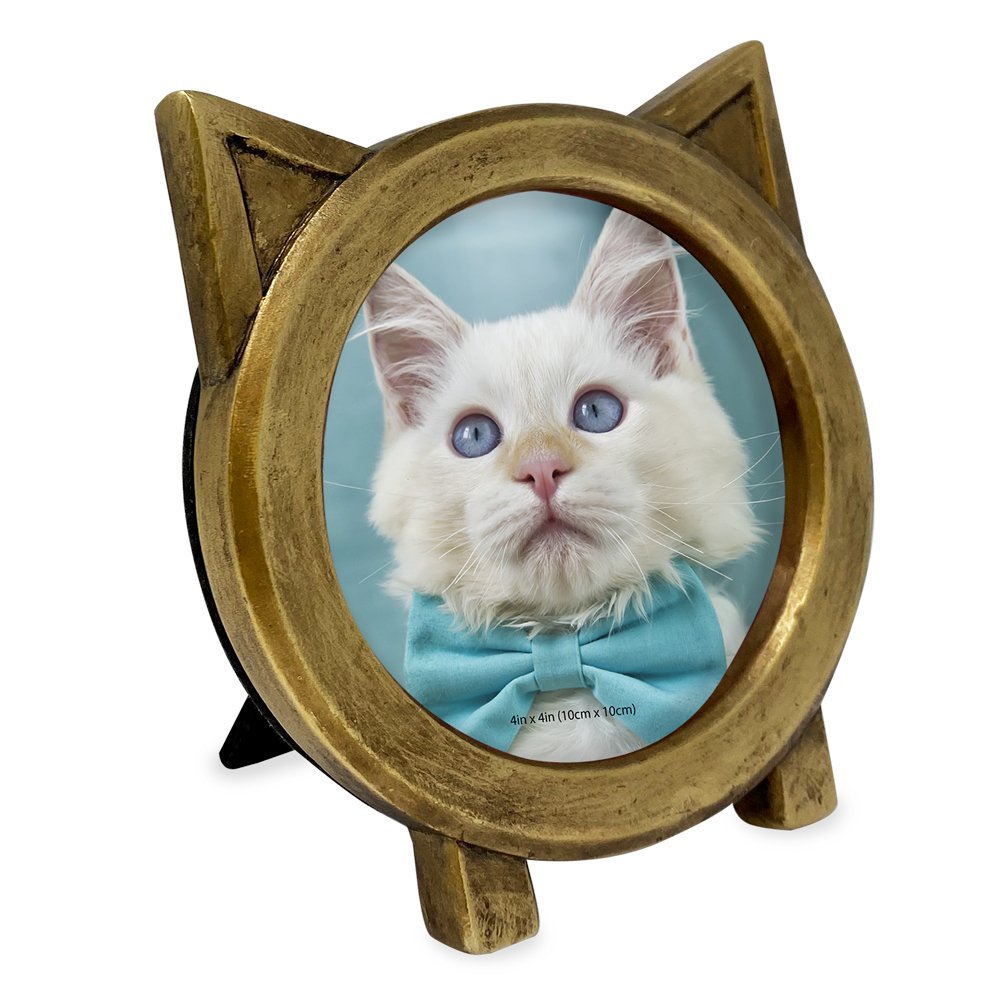 Isaac Jacobs Round Resin Sentiment Cat Picture Frame with Ears, Photo Tabletop &amp; Wall Display Hanging Display &amp; Home Décor