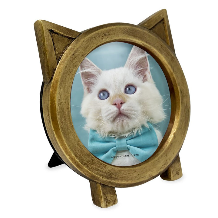 Isaac Jacobs Round Resin Sentiment Cat Picture Frame with Ears, Photo Tabletop &amp; Wall Display Hanging Display &amp; Home Décor
