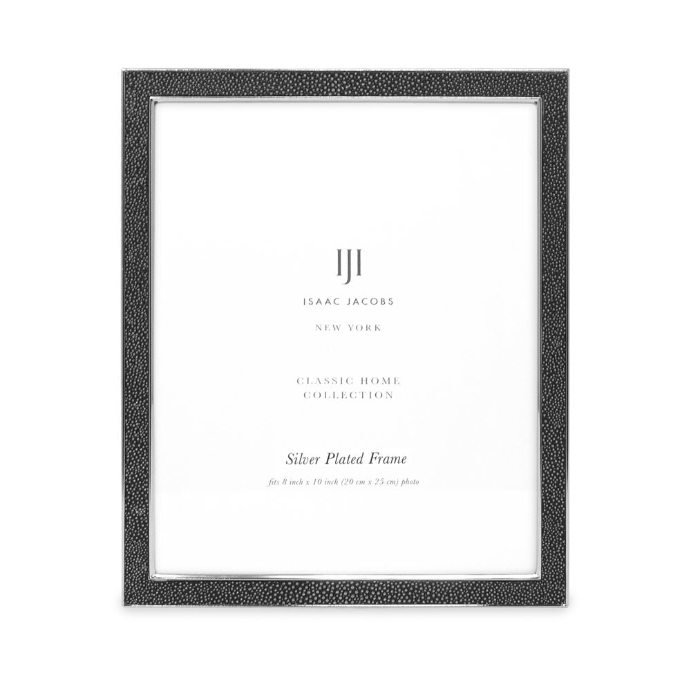 Isaac Jacobs Leather with Metal (Vertical &amp; Horizontal) Picture Frame, Shagreen Border w/ Black Fabric Easel, Wall-Mountable, Made For Tabletop, Photo Gallery