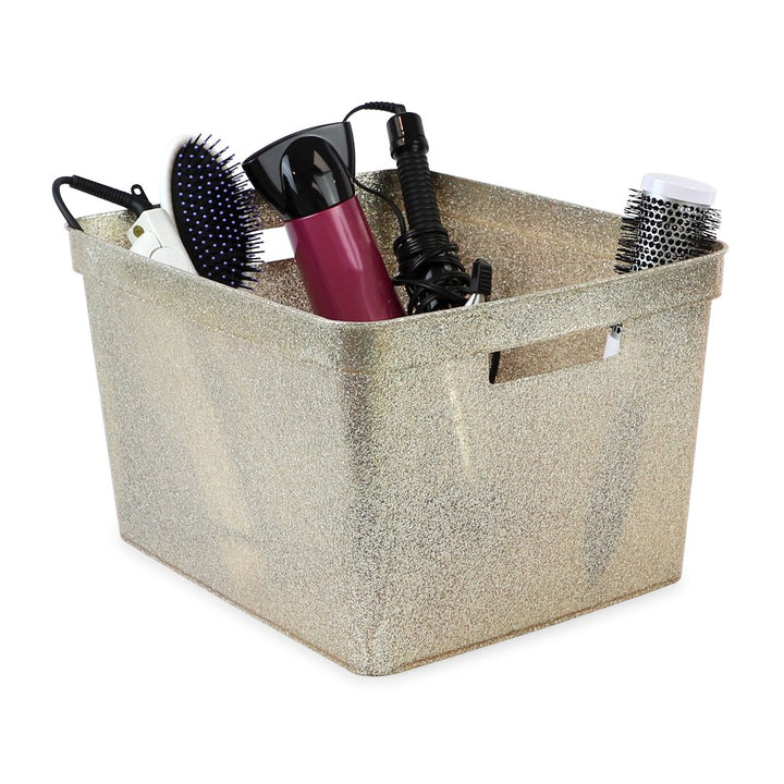 Isaac Jacobs Large Glitter Storage Bin (14” x 11.5” x 8.75”) Set w/Cut-Out Handles, Plastic Organizer, Multi-Functional, Home Storage Solution, Kids Playroom, Bedroom, Closet