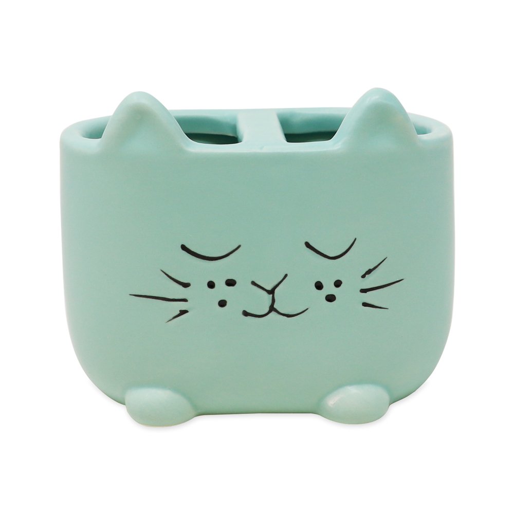 Isaac Jacobs Ceramic Cat Makeup Brush Holder, Multi-Purpose Organizer. Bathroom, Kitchen, Bedroom, Office Décor
