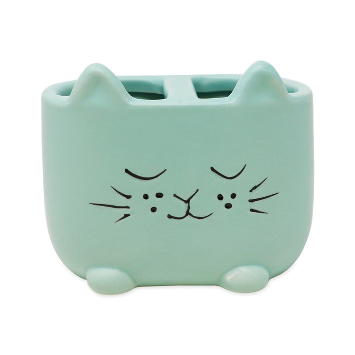 Isaac Jacobs Ceramic Cat Makeup Brush Holder, Multi-Purpose Organizer. Bathroom, Kitchen, Bedroom, Office Décor