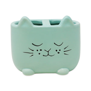 Isaac Jacobs Ceramic Cat Makeup Brush Holder, Multi-Purpose Organizer. Bathroom, Kitchen, Bedroom, Office Décor