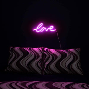 Isaac Jacobs 17.5" x 7" inch LED Neon Pink “Love” Wall Sign for Cool Light, Wall Art, Bedroom Decorations, Home Accessories, Party, and Holiday Decor: Powered by USB Wire (Love)