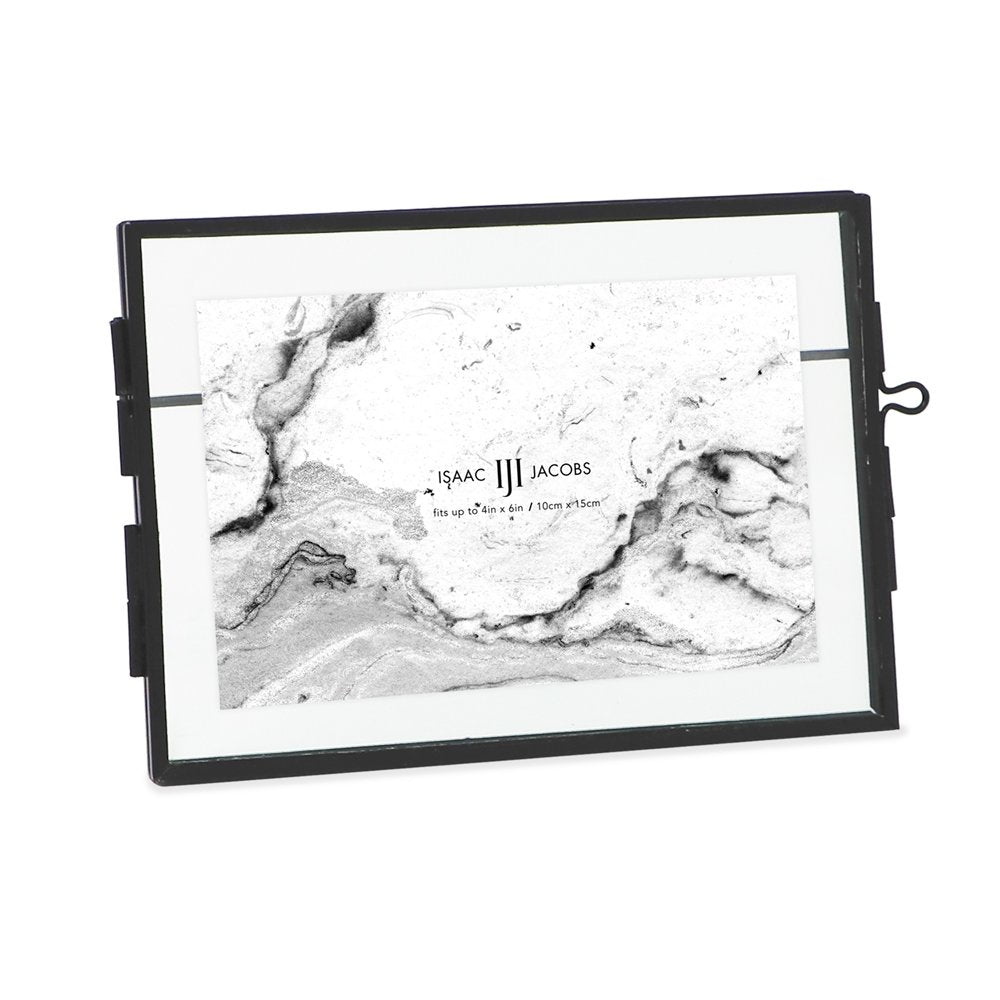 Isaac Jacobs Modern Style Brass and Glass, Pressed Glass, Metal Floating Desk Photo Frame with Locket Closure for Pictures, Art, Mementos &amp; Keepsakes