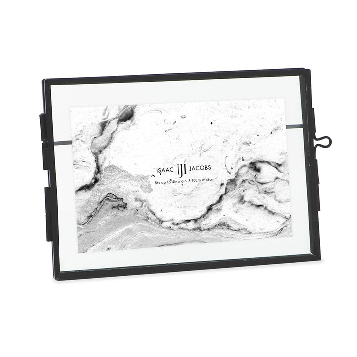 Isaac Jacobs Modern Style Brass and Glass, Pressed Glass, Metal Floating Desk Photo Frame with Locket Closure for Pictures, Art, Mementos &amp; Keepsakes