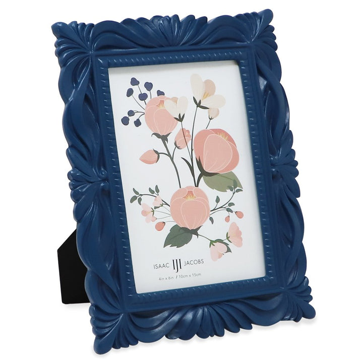 Isaac Jacobs Wave Textured Hand-Crafted Resin Picture Frame with Easel &amp; Hook for Tabletop &amp; Wall Display, Decorative Swirl Design Home Décor, Photo Gallery, Art, More