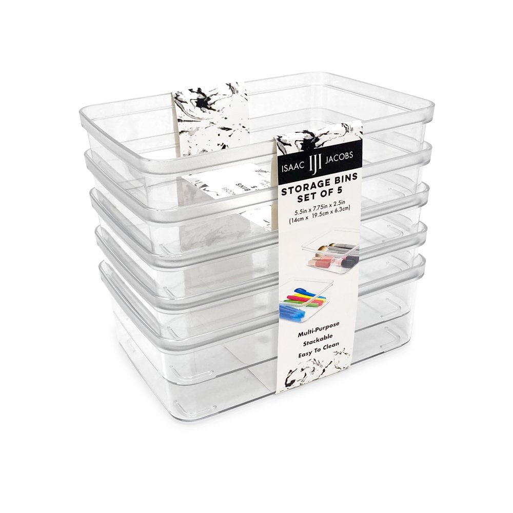 Isaac Jacobs Clear Storage Bins w/Cutout Handles, Plastic Organizer for Home, Office, Kitchen, Fridge/Freezer, Bathroom, BPA Free, Food Safe