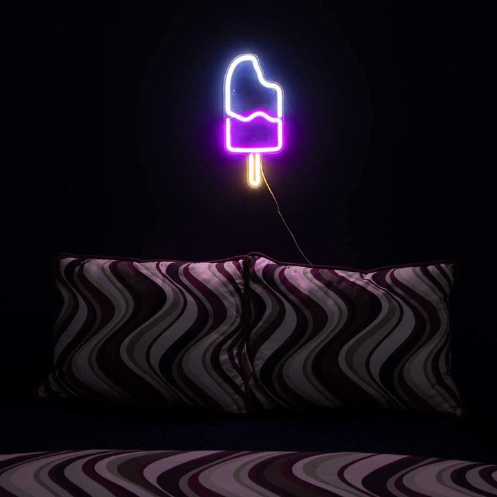 Isaac Jacobs 18” x 8” inch LED Neon ‘White &amp; Pink IceCream Popsicle‘ Wall Sign for Cool Light, Wall Art, Bedroom Decorations, Home Accessories, Party, and Holiday Décor: Powered by USB Wire (POPSICLE)