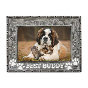 Isaac Jacobs 4" x 6" Resin Sentiments Dog Best Buddy Picture Frame, Horizontal Keepsake Photo Frame with Easel and Hanging Tabs for Tabletop, Desktop & Wall Display