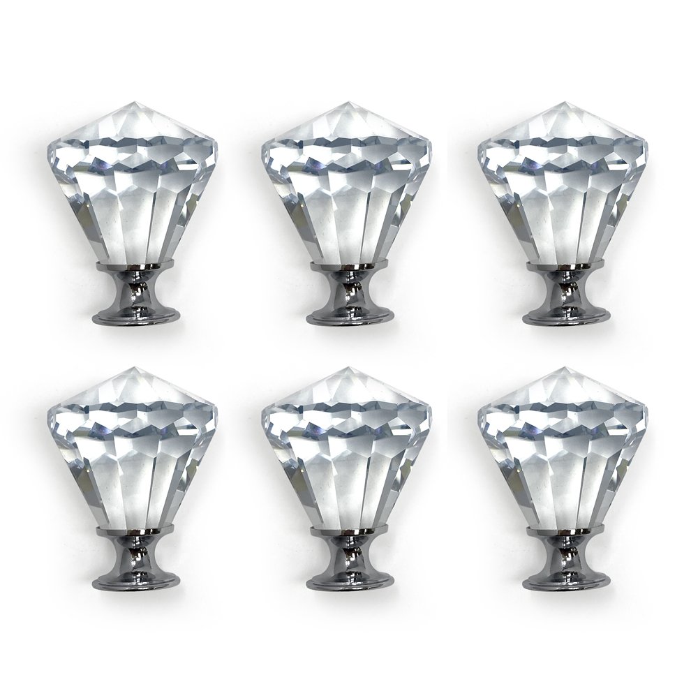 Isaac Jacobs Diamond Shape (53 MM) Crystal Knobs Set, Cabinet Knobs with Screws, Drawer Pulls, Glass, for Dresser, Bathroom, Bedroom, Kitchen, Living Room &amp; More