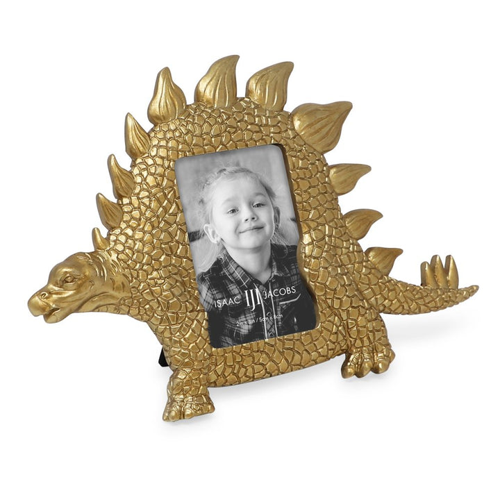 Isaac Jacobs 2” x 3" Resin Dinosaur Picture Frame, Vertical Keepsake Photo Frame with Easel and Hanging Tabs for Tabletop, Desktop &amp; Wall Display