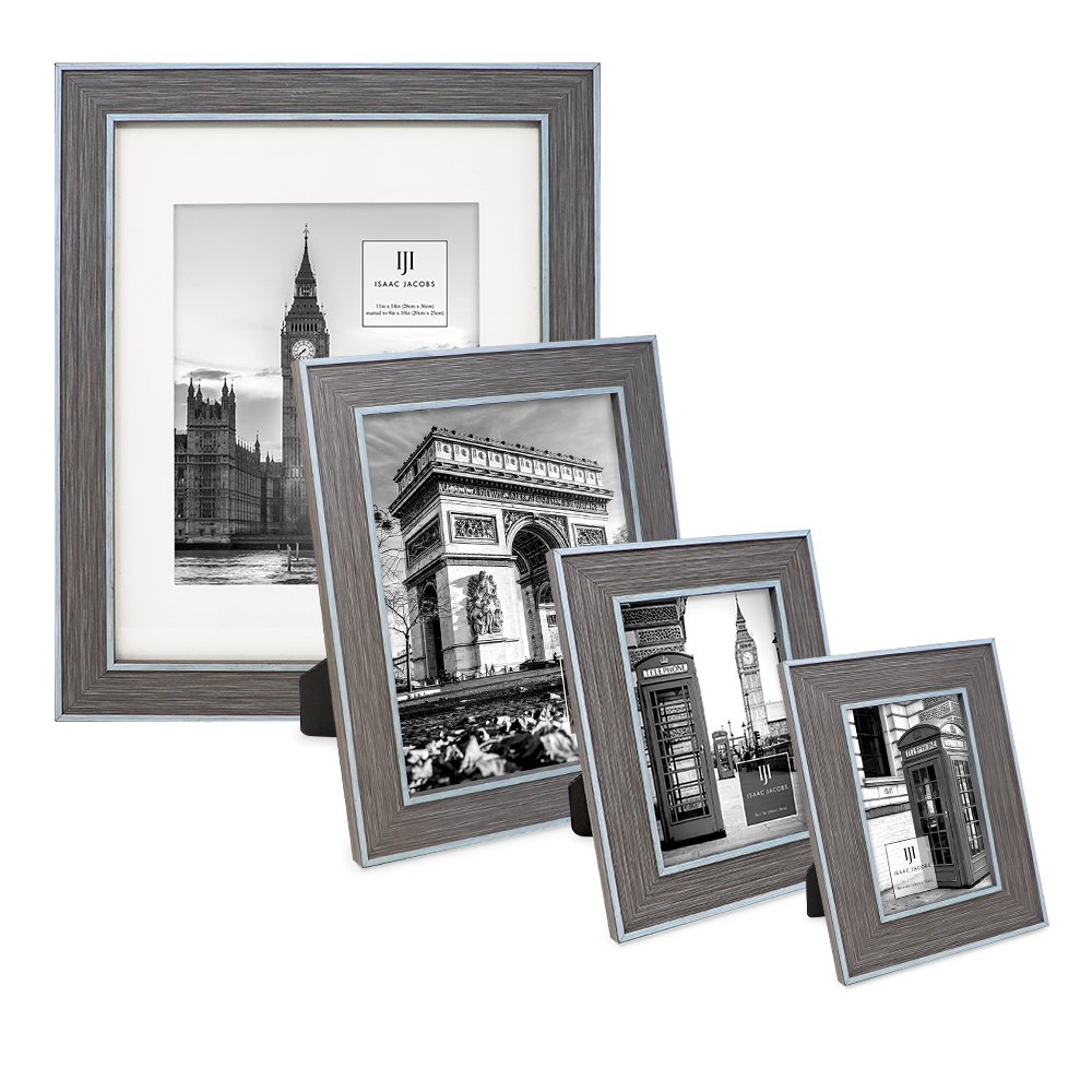 Isaac Jacobs (Vertical &amp; Horizontal) Double Border Picture Frame w/ Black Fabric Easel, Wall-Mountable, Made for Tabletop &amp; Gallery, Home or Office