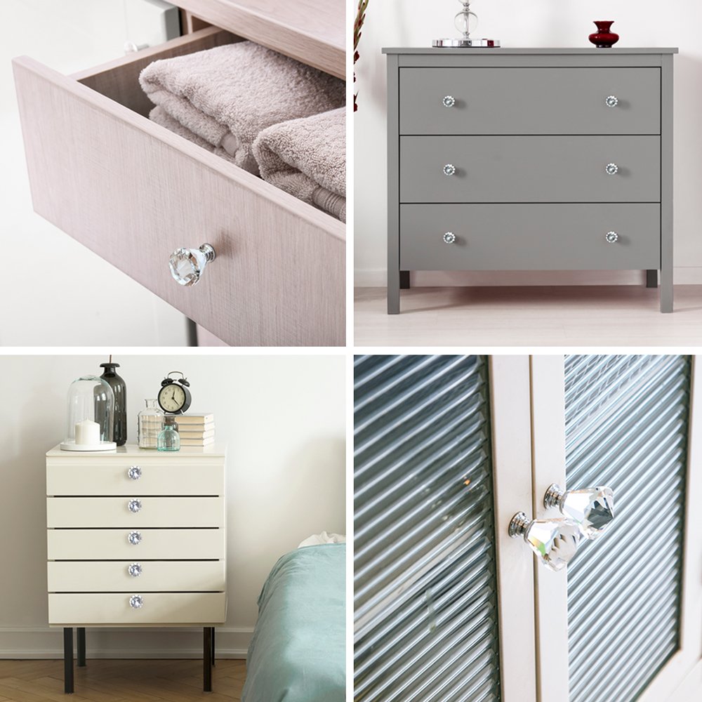 Isaac Jacobs Crystal Knobs Set, Cabinet Knobs with Screws, Drawer Pulls, Glass, for Dresser, Bathroom, Bedroom, Kitchen, Living Room &amp; More