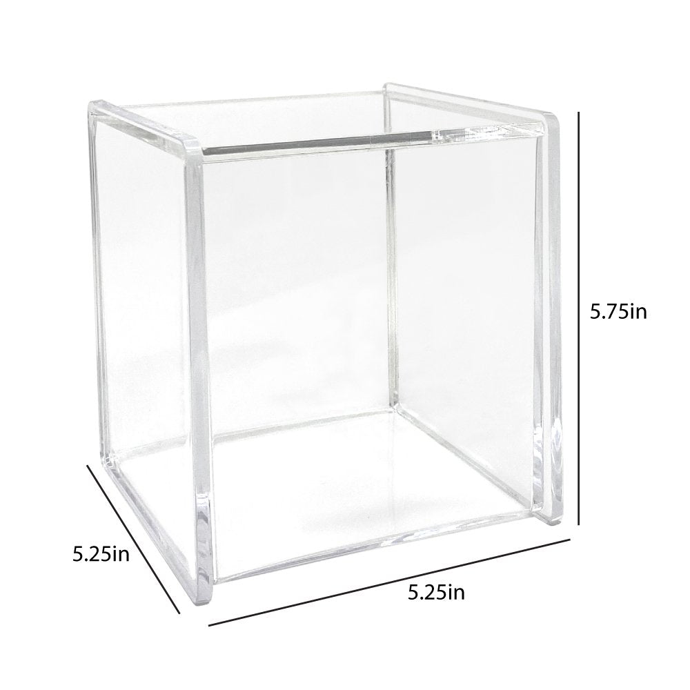 Isaac Jacobs Clear Acrylic Cube Organizer with Lid (5.25" L x 5.25" W x 5.75" H), Stackable, Storage Solution for Makeup, School &amp; Office Supplies &amp; More, for Bathroom, Kitchen, Office