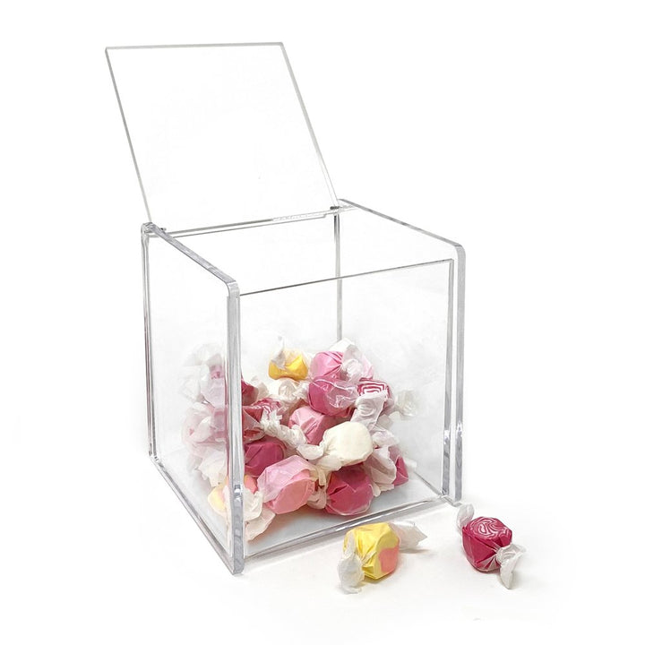 Isaac Jacobs Clear Acrylic Cube Organizer with Lid (5.25" L x 5.25" W x 5.75" H), Stackable, Storage Solution for Makeup, School &amp; Office Supplies &amp; More, for Bathroom, Kitchen, Office