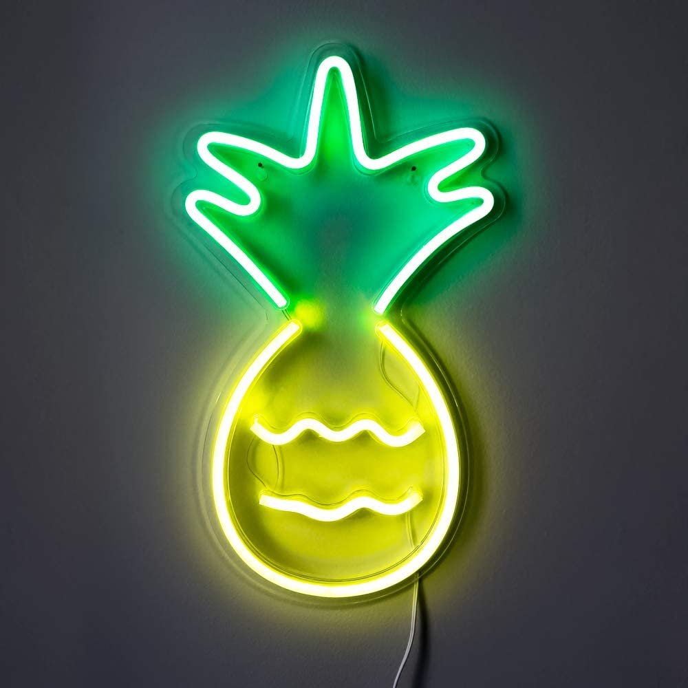 Isaac Jacobs 17” x 10” inch LED Neon ‘Yellow &amp; Green Pineapple’ Wall Sign for Cool Light, Wall Art, Bedroom Decorations, Home Accessories, Party, and Holiday Décor: Powered by USB Wire (Pineapple)