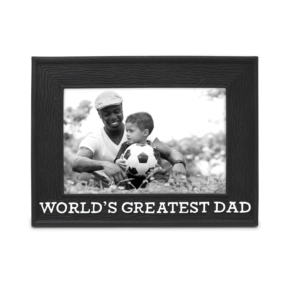 Isaac Jacobs 4” x 6” Resin Sentiments World’s Greatest Dad Picture Frame, Horizontal Keepsake Photo Frame with Easel and Hanging Tabs for Tabletop, Desktop & Wall Display