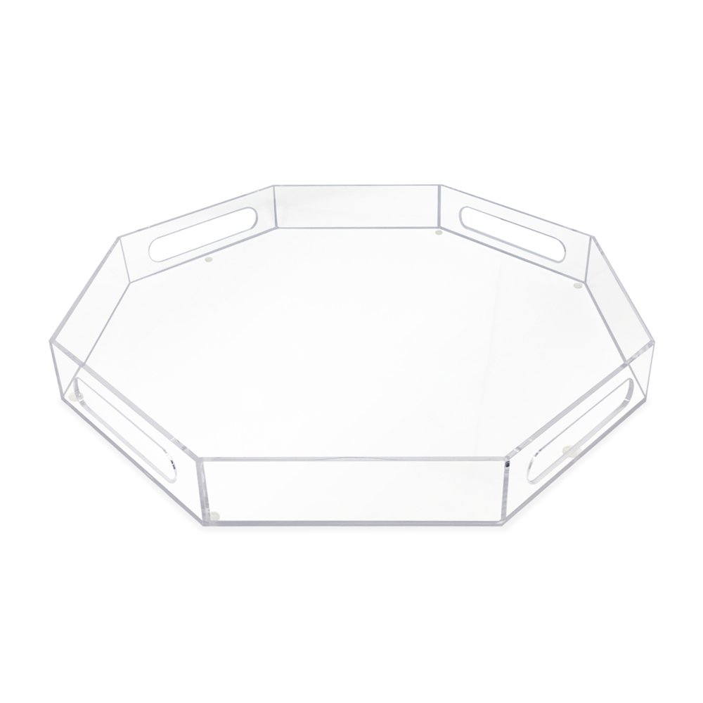 Isaac Jacobs Clear Acrylic Serving Tray with Cutout Handles, Spill-Proof, Stackable Organizer, Space-Saver, Food &amp; Drinks Server, Indoors/Outdoors, Lucite Storage Décor &amp; More
