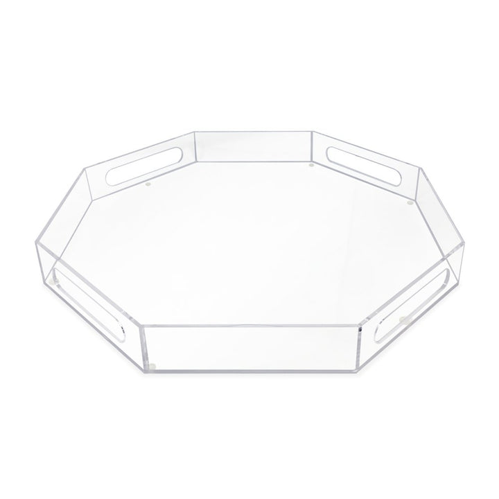 Isaac Jacobs Clear Acrylic Serving Tray with Cutout Handles, Spill-Proof, Stackable Organizer, Space-Saver, Food &amp; Drinks Server, Indoors/Outdoors, Lucite Storage Décor &amp; More
