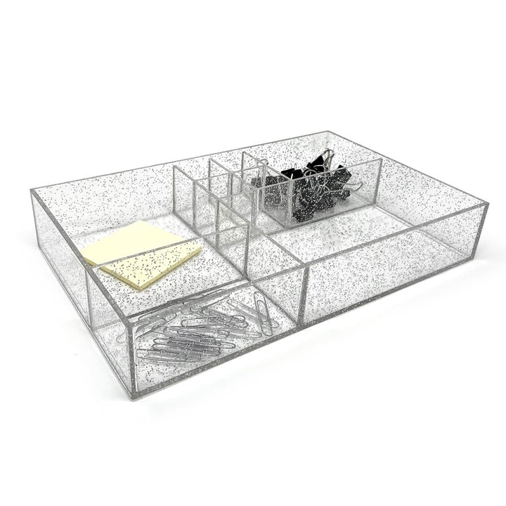Isaac Jacobs 8-Compartment Clear Acrylic Drawer Organizer (13" L x 8.1" W x 2.3" H), Multi-Sectional Tray &amp; Storage Solution for Makeup, School &amp; Office Supplies, Bathroom, Kitchen