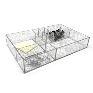 Isaac Jacobs 8-Compartment Clear Acrylic Drawer Organizer (13" L x 8.1" W x 2.3" H), Multi-Sectional Tray & Storage Solution for Makeup, School & Office Supplies, Bathroom, Kitchen