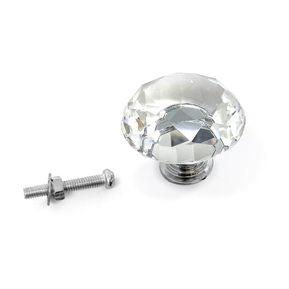 Isaac Jacobs Classic Round Shape (35 MM) Crystal Knobs Set, Cabinet Knobs with Screws, Drawer Pulls, Glass, for Dresser, Bathroom, Bedroom, Kitchen, Living Room &amp; More