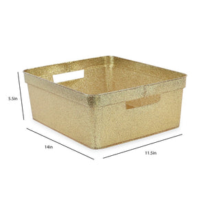 Isaac Jacobs Medium Glitter Storage Bin (14” x 11.5” x 5.5”) Set w/Cut-Out Handles, Plastic Organizer, Multi-Functional, Home Storage Solution, Kids Playroom, Bedroom, Closet
