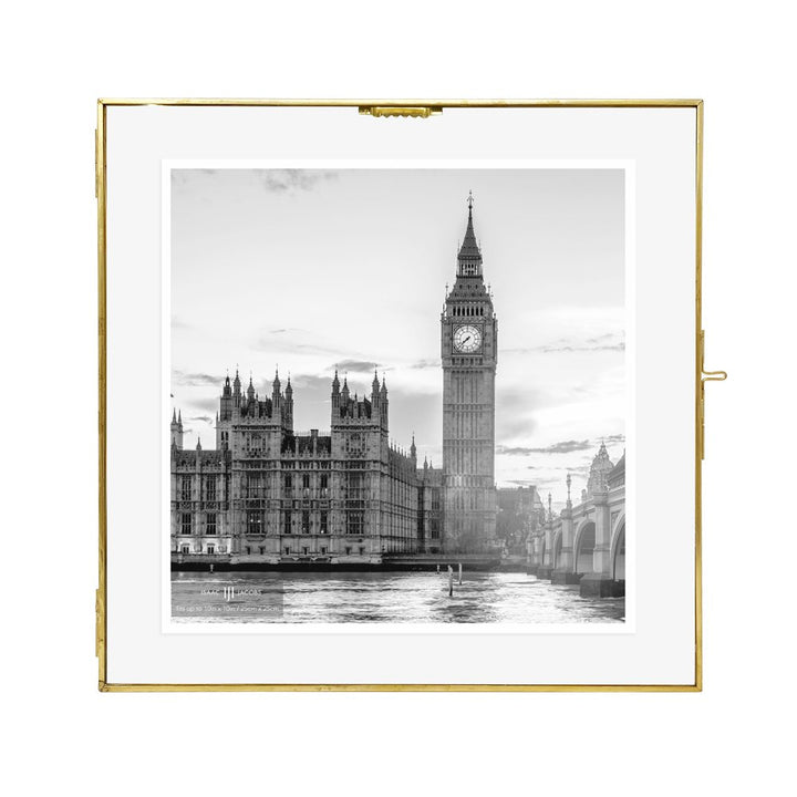 Isaac Jacobs Vintage Style Brass and Glass Hanging Picture Frame, Wall-Mountable, Floating Picture Frame w/ Locket Closure, for Photos, Wall Décor, Art, &amp; More