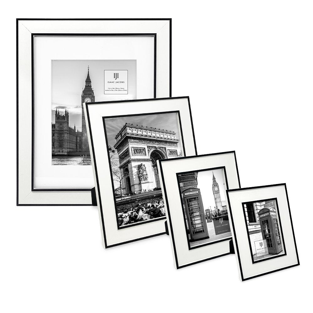 Isaac Jacobs (Vertical &amp; Horizontal) Double Border Picture Frame w/ Black Fabric Easel, Wall-Mountable, Made for Tabletop &amp; Gallery, Home or Office