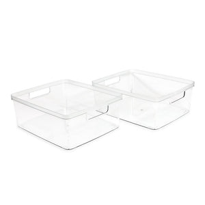 Isaac Jacobs Clear Storage Bins w/Cutout Handles, Plastic Organizer for Home, Office, Kitchen, Fridge/Freezer, Bathroom, BPA Free, Food Safe