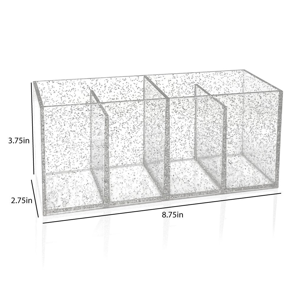 Isaac Jacobs 4-Compartment Clear Acrylic Organizer- Makeup Brush Holder- Storage Solution- Office, Bathroom, Kitchen Supplies and More