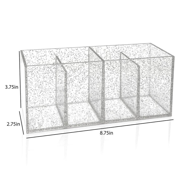 Isaac Jacobs 4-Compartment Clear Acrylic Organizer- Makeup Brush Holder- Storage Solution- Office, Bathroom, Kitchen Supplies and More