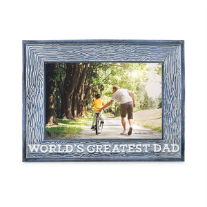 Isaac Jacobs 4” x 6” Resin Sentiments World’s Greatest Dad Picture Frame, Horizontal Keepsake Photo Frame with Easel and Hanging Tabs for Tabletop, Desktop & Wall Display