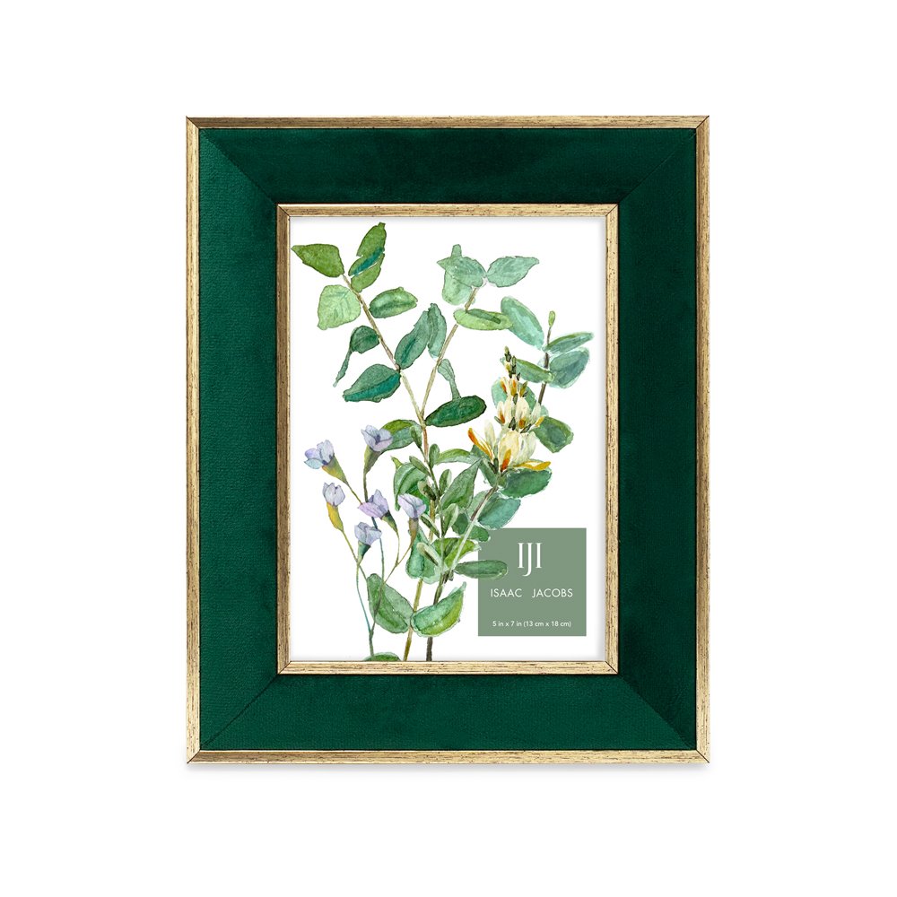 Isaac Jacobs Velvet Picture Frame with Metallic Double Border, Photo Frame, Horizontal &amp; Vertical, Made for Tabletop &amp; Wall Display, for Home and Office