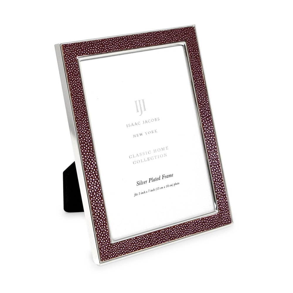 Isaac Jacobs Leather with Metal (Vertical &amp; Horizontal) Picture Frame, Shagreen Border w/ Black Fabric Easel, Wall-Mountable, Made For Tabletop, Photo Gallery