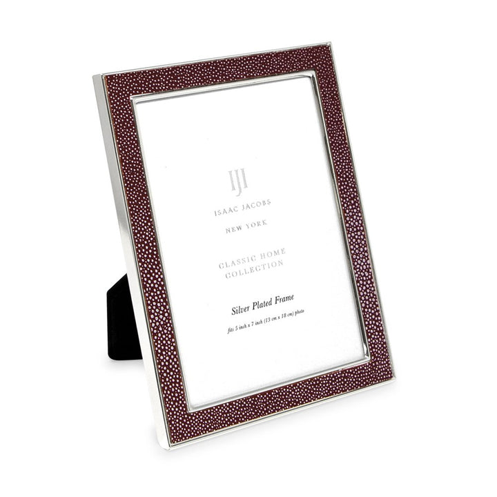 Isaac Jacobs Leather with Metal (Vertical &amp; Horizontal) Picture Frame, Shagreen Border w/ Black Fabric Easel, Wall-Mountable, Made For Tabletop, Photo Gallery