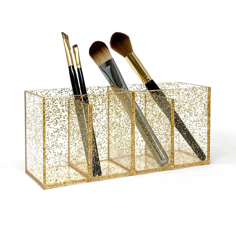 Isaac Jacobs 4-Compartment Clear Acrylic Organizer- Makeup Brush Holder- Storage Solution- Office, Bathroom, Kitchen Supplies and More