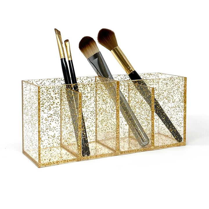Isaac Jacobs 4-Compartment Clear Acrylic Organizer- Makeup Brush Holder- Storage Solution- Office, Bathroom, Kitchen Supplies and More