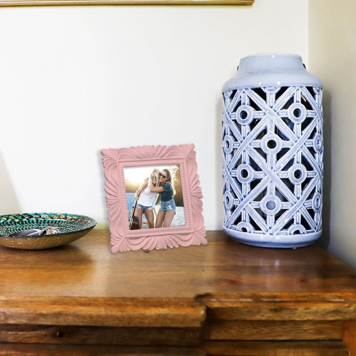Isaac Jacobs Wave Textured Hand-Crafted Resin Picture Frame with Easel &amp; Hook for Tabletop &amp; Wall Display, Decorative Swirl Design Home Décor, Photo Gallery, Art, More