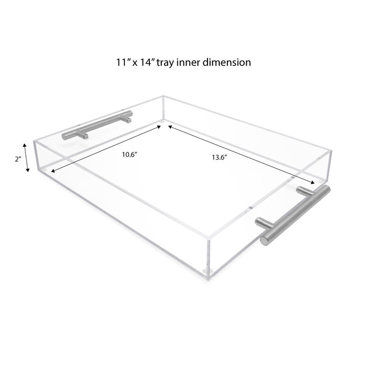 Isaac Jacobs Clear Acrylic Serving Tray with Metal Handles, Spill-Proof, Stackable Organizer, Space-Saver, Food &amp; Drinks Server, Indoors/Outdoors, Lucite Storage Décor &amp; More