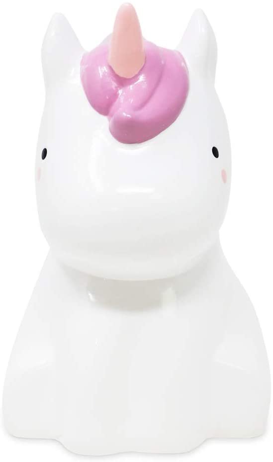 Isaac Jacobs Ceramic Sitting Unicorn Money Bank, Cute Piggy Bank, Fairytale Room Décor, Cartoon Coin Bank, Gift for Kids, Girls, Magical Animal (White)