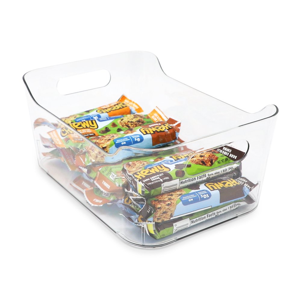 Isaac Jacobs Clear Storage Bins w/Cutout Handles, Plastic Organizer for  Home, Office, Kitchen, Fridge/Freezer, Bathroom, BPA Free, Food Safe
