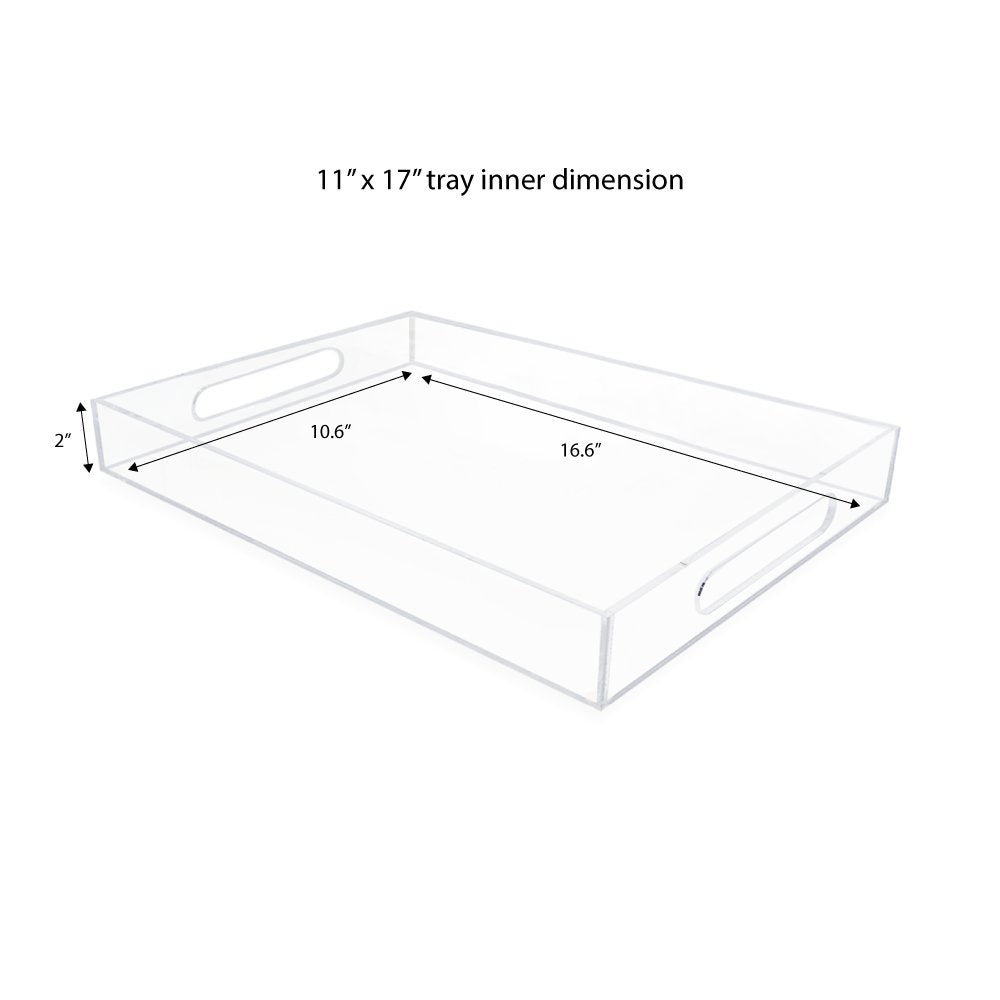 Isaac Jacobs Clear Acrylic Serving Tray with Cutout Handles, Spill-Proof, Stackable Organizer, Space-Saver, Food &amp; Drinks Server, Indoors/Outdoors, Lucite Storage Décor &amp; More