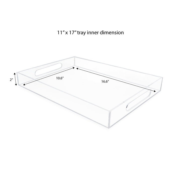 Isaac Jacobs Clear Acrylic Serving Tray with Cutout Handles, Spill-Proof, Stackable Organizer, Space-Saver, Food &amp; Drinks Server, Indoors/Outdoors, Lucite Storage Décor &amp; More