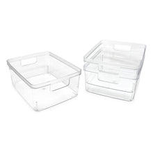Isaac Jacobs Clear Storage Bins w/Cutout Handles, Plastic Organizer for Home, Office, Kitchen, Fridge/Freezer, Bathroom, BPA Free, Food Safe