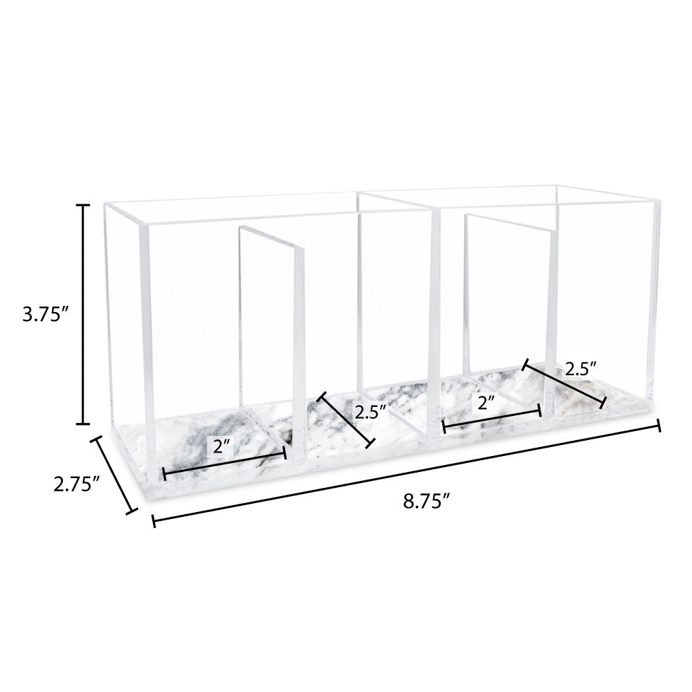 Isaac Jacobs 4-Compartment Clear Acrylic Organizer- Makeup Brush Holder- Storage Solution- Office, Bathroom, Kitchen Supplies and More