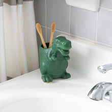 Isaac Jacobs Ceramic Dinosaur Cup Holder, Multi-Purpose Organizer, Bathroom, Kitchen, Bedroom, Office Décor