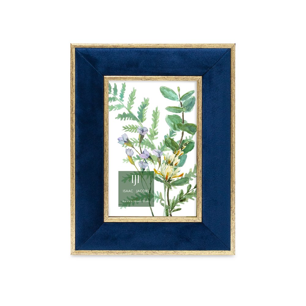 Isaac Jacobs Velvet Picture Frame with Metallic Double Border, Photo Frame, Horizontal &amp; Vertical, Made for Tabletop &amp; Wall Display, for Home and Office